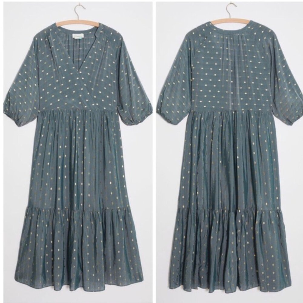 ANTHROPOLOGIE Napoli Tiered Maxi Dress Wedgewood Blue Size SPetite